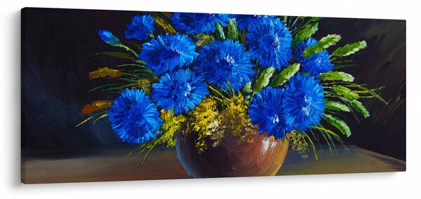 Tablou - Flori albastre în vază (120x50 cm)