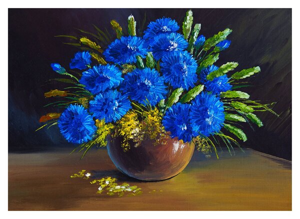 Tablou - Flori albastre în vază (70x50 cm)