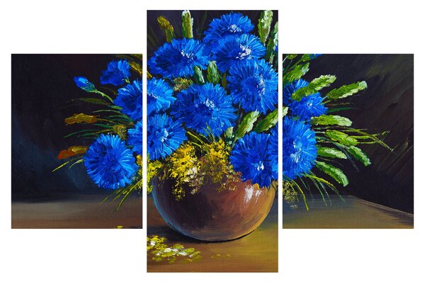 Tablou - Flori albastre în vază (90x60 cm)