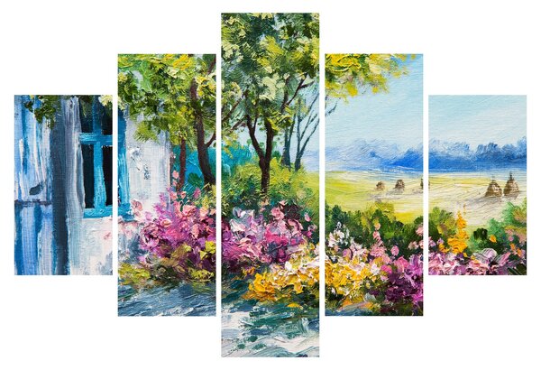 Tablou - Grădina din fața casei, pictură în ulei (150x105 cm)