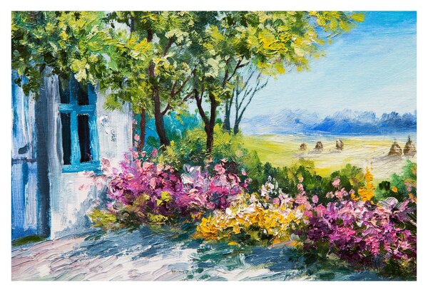 Tablou - Grădina din fața casei, pictură în ulei (90x60 cm)