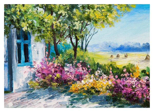 Tablou - Grădina din fața casei, pictură în ulei (70x50 cm)