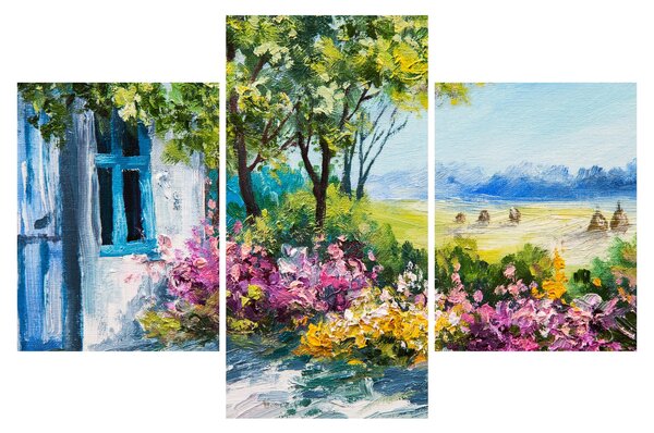 Tablou - Grădina din fața casei, pictură în ulei (90x60 cm)