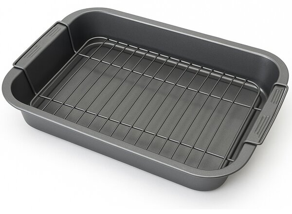 Tava Pufo pentru Cuptor cu Gratar Detasabil- Ideala pentru Fripturi, Pui, Legume la Cuptor si Gatit sanatos acasa