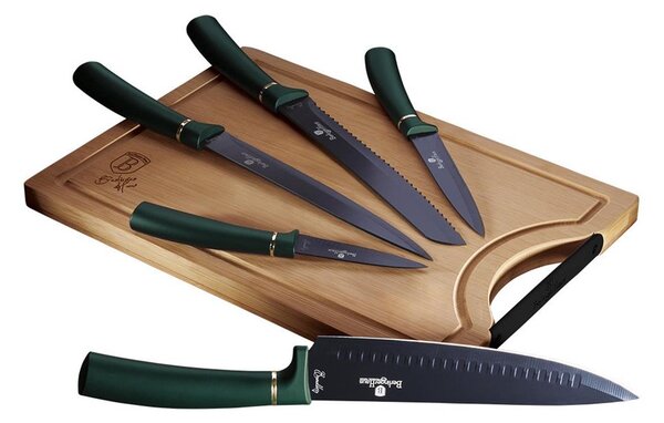 Set de cuțite din oțel inoxidabil 5 buc. verde cu tocător din bambus BerlingerHaus