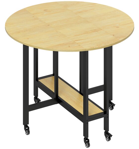 HOMCOM Masă de dining pliabilă pe roți, masă de bucătărie pentru 4 persoane cu poliță integrată, 100 x 100 x 75 cm, stejar | Aosom Romania