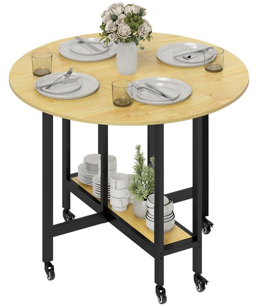 HOMCOM Masă de dining pliabilă pe roți, masă de bucătărie pentru 4 persoane cu poliță integrată, 100 x 100 x 75 cm, stejar | Aosom Romania