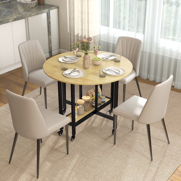 HOMCOM Masă de dining pliabilă pe roți, masă de bucătărie pentru 4 persoane cu poliță integrată, 100 x 100 x 75 cm, stejar | Aosom Romania