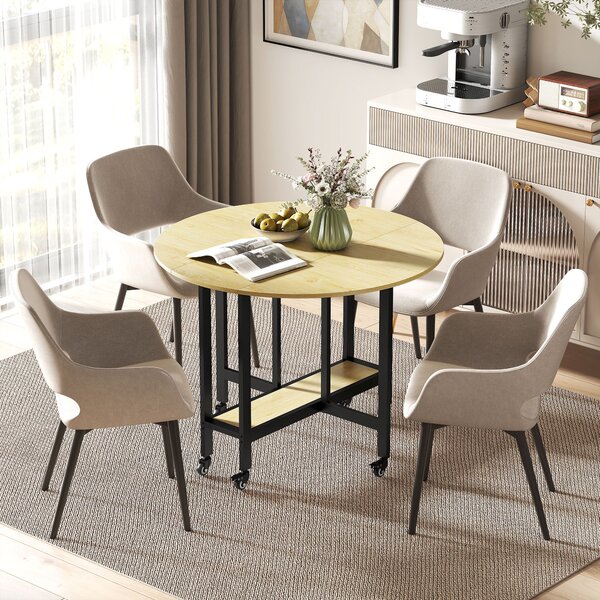 HOMCOM Masă de dining pliabilă pe roți, masă de bucătărie pentru 4 persoane cu poliță integrată, 100 x 100 x 75 cm, stejar | Aosom Romania