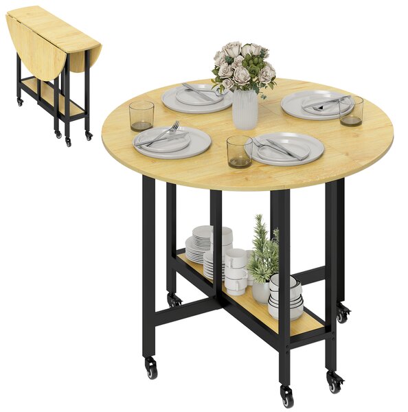 HOMCOM Masă de dining pliabilă pe roți, masă de bucătărie pentru 4 persoane cu poliță integrată, 100 x 100 x 75 cm, stejar | Aosom Romania