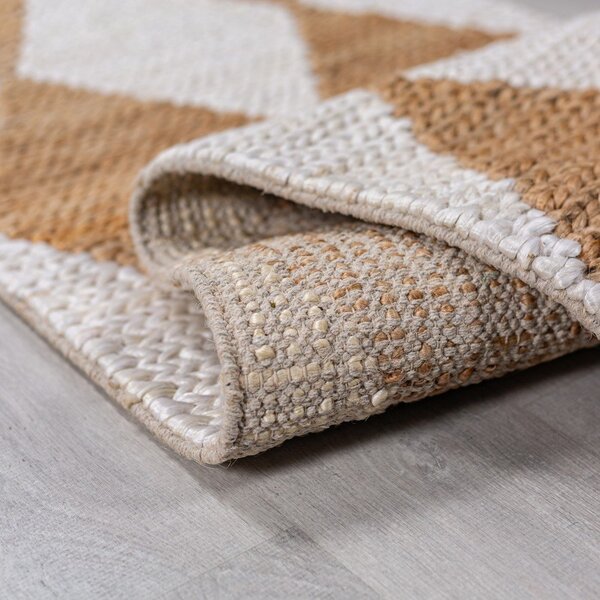 Covor tip traversă alb-în culoare naturală țesut manual din amestec de iută 80x230 cm Effie Diamond – Flair Rugs