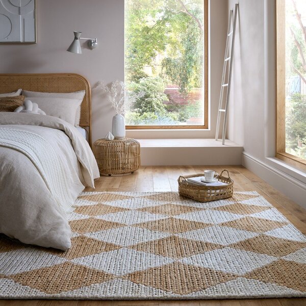 Covor alb-în culoare naturală țesut manual din amestec de iută 120x170 cm Effie Diamond – Flair Rugs