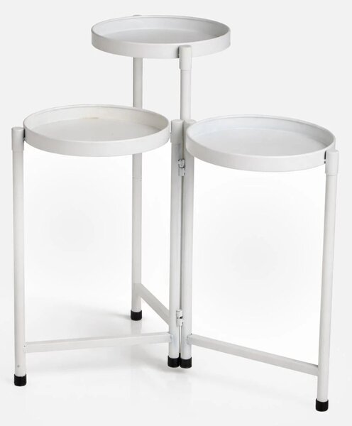 Suport triplu din metal pentru plante, Alb, 50x25x65 cm