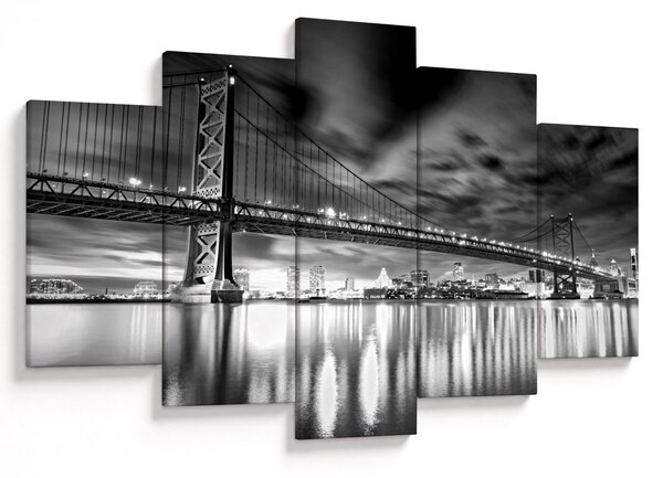 Tablou - Podul Benjamin Franklin, Philadelphia, alb-negru (150x105 cm)