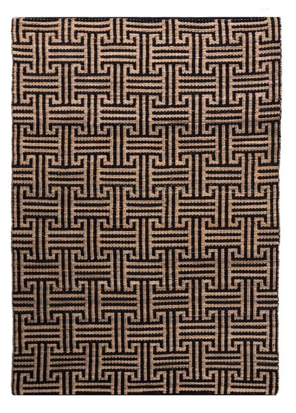 Covor negru-în culoare naturală țesut manual din amestec de iută 160x230 cm Meander Jute – Flair Rugs