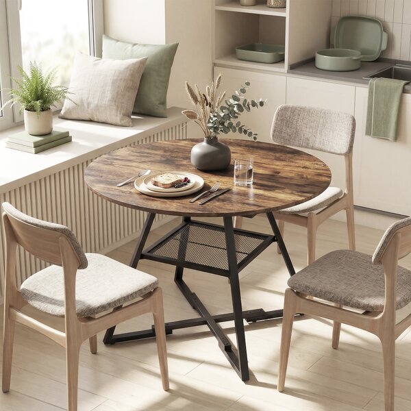 HOMCOM Masă de dining 4 locuri, 100 cm rotundă, bucătărie industrială, poliță de depozitare, maro rustic. | Aosom Romania