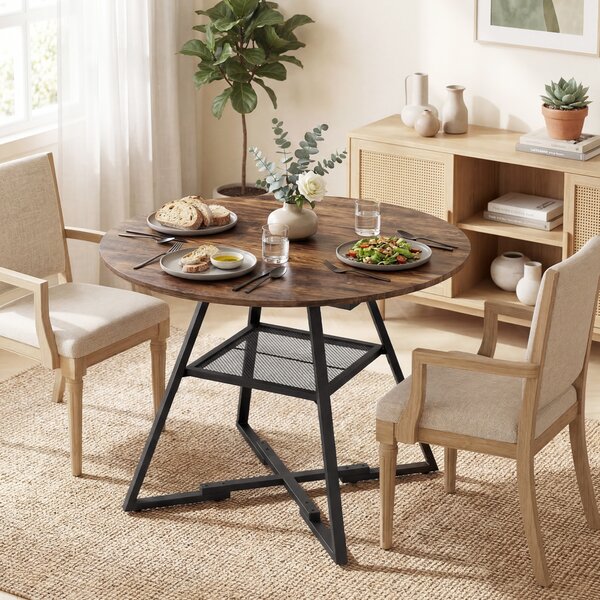 HOMCOM Masă de dining 4 locuri, 100 cm rotundă, bucătărie industrială, poliță de depozitare, maro rustic. | Aosom Romania