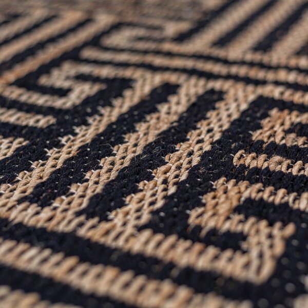 Covor negru-în culoare naturală țesut manual din amestec de iută 160x230 cm Meander Jute – Flair Rugs