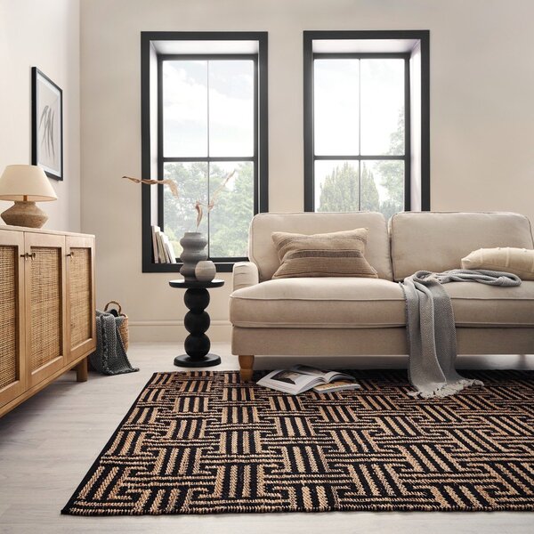Covor negru-în culoare naturală țesut manual din amestec de iută 160x230 cm Meander Jute – Flair Rugs
