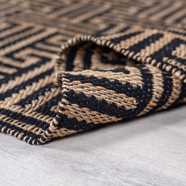 Covor negru-în culoare naturală țesut manual din amestec de iută 160x230 cm Meander Jute – Flair Rugs