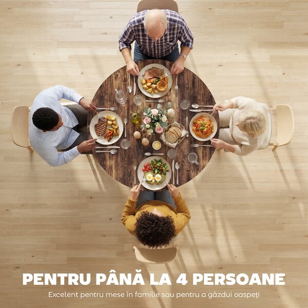 HOMCOM Masă de dining 4 locuri, 100 cm rotundă, bucătărie industrială, poliță de depozitare, maro rustic. | Aosom Romania