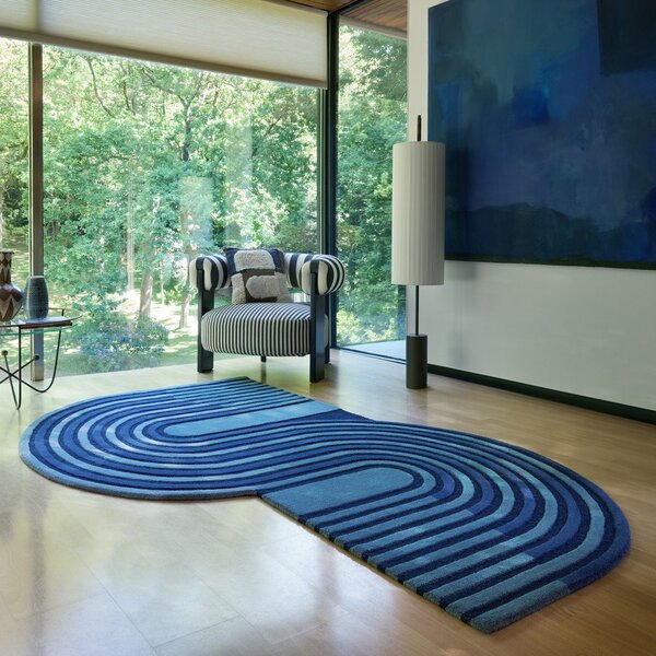 Covor albastru închis țesut manual din lână 120x180 cm Conway Retro – Flair Rugs