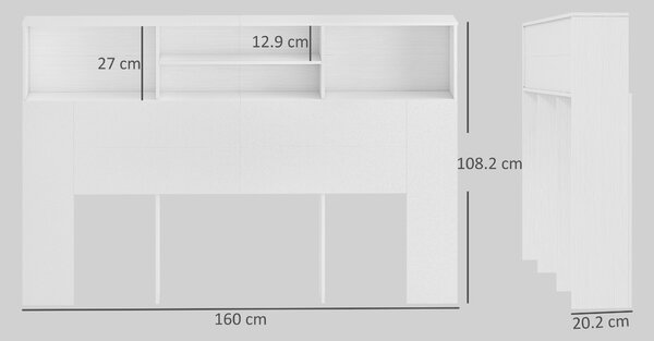 HOMCOM Tăblie de Pat Autoportantă 160 cm cu Compartimente, Tăblie pentru Pat Dublu cu 4 Spații Deschise, 160 x 20,2 x 108,2 cm, Alb | Aosom Romania