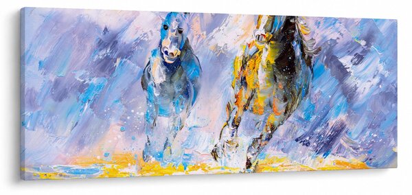 Tablou - Caii alergând, pictură în ulei (120x50 cm)
