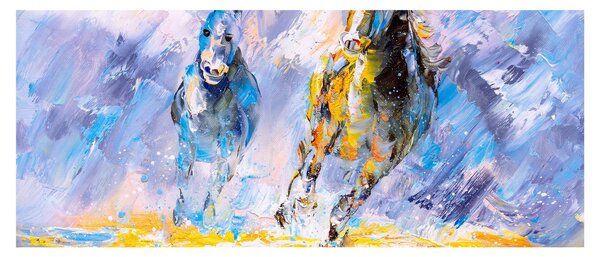 Tablou - Caii alergând, pictură în ulei (120x50 cm)