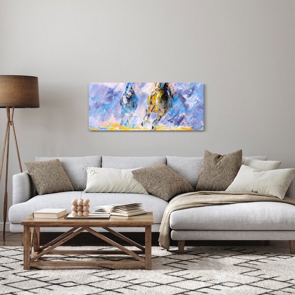 Tablou - Caii alergând, pictură în ulei (120x50 cm)