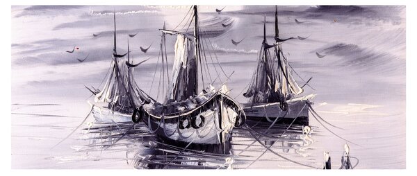 Tablou - Port marin, pictură în ulei (120x50 cm)