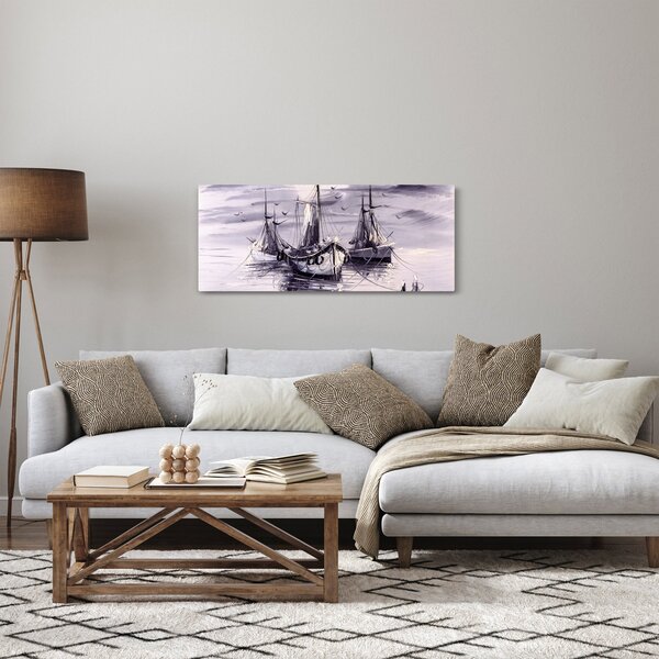 Tablou - Port marin, pictură în ulei (120x50 cm)