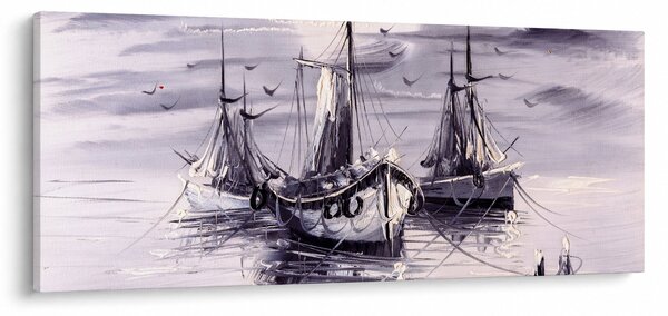Tablou - Port marin, pictură în ulei (120x50 cm)