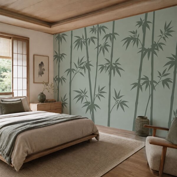 Fototapet Frunze verzi de bambus pe un fundal gri, Fototapet natură, Fototapet populare, t00724v1 - Tapeko.ro