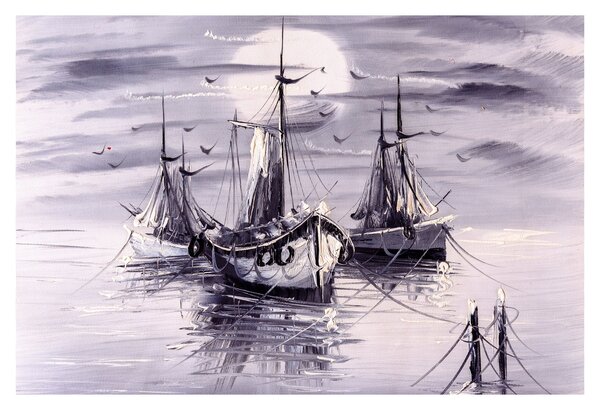 Tablou - Port marin, pictură în ulei (90x60 cm)