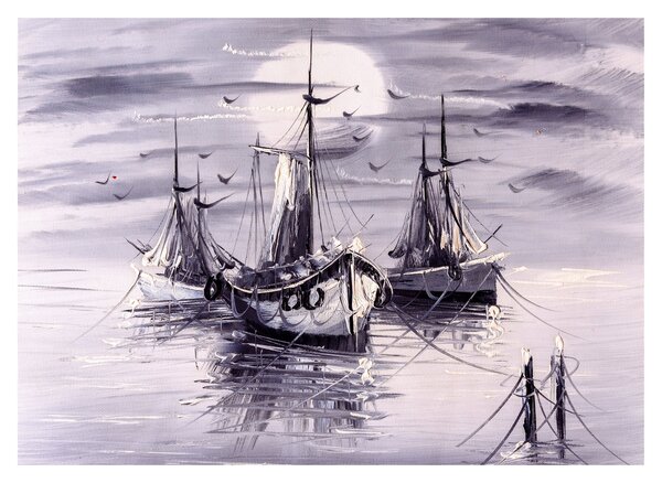 Tablou - Port marin, pictură în ulei (70x50 cm)
