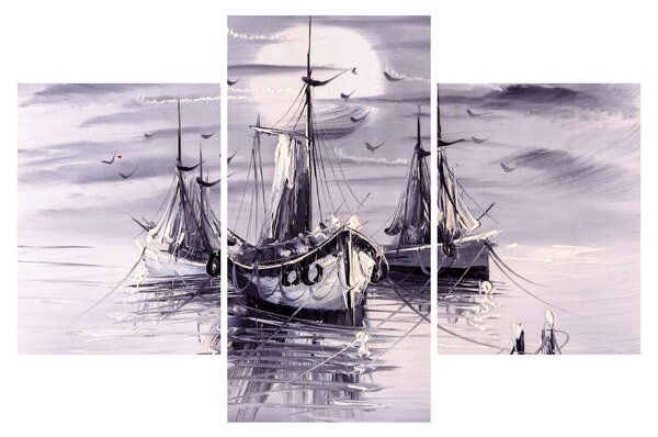 Tablou - Port marin, pictură în ulei (90x60 cm)