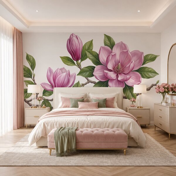 Fototapet Buchet de flori roz cu frunze verzi, Fototapet flori, Fototapet populare, t00725 - Tapeko.ro