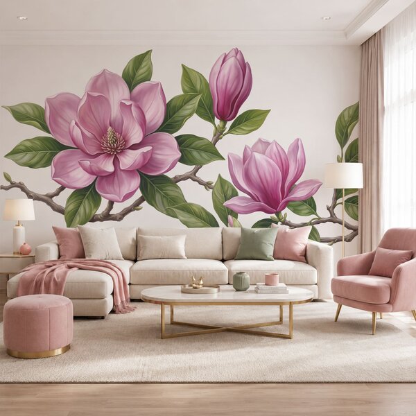 Fototapet Buchet de flori roz cu frunze verzi, Fototapet flori, Fototapet populare, t00725 - Tapeko.ro