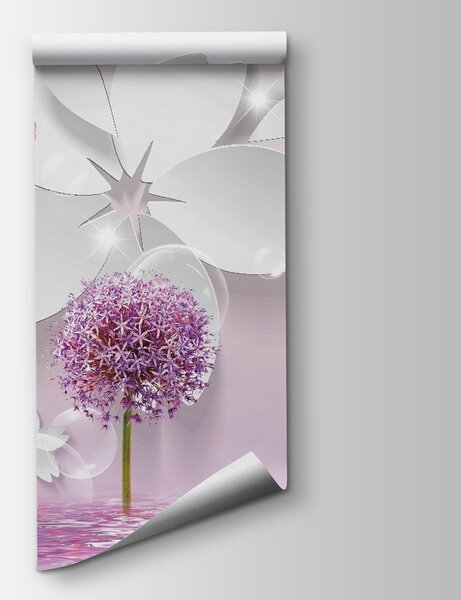 Fototapet Flori mov și fluturi, Fototapet flori 3D, Fototapet populare, u70582 - Tapeko.ro