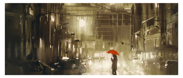 Tablou - Femeie într-o noapte ploioasă (120x50 cm)