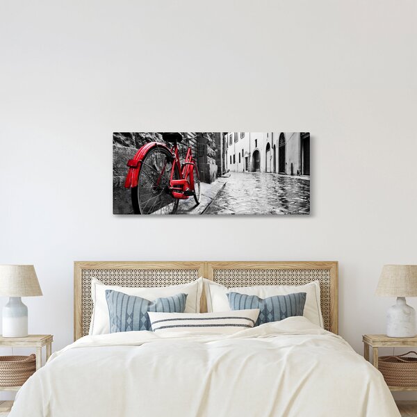 Tablou - Bicicleta roșie pe o stradă pavată (120x50 cm)