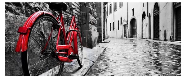 Tablou - Bicicleta roșie pe o stradă pavată (120x50 cm)