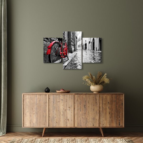 Tablou - Bicicleta roșie pe o stradă pavată (90x60 cm)