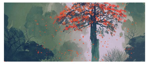 Tablou - Copacul roșu singuratic (120x50 cm)