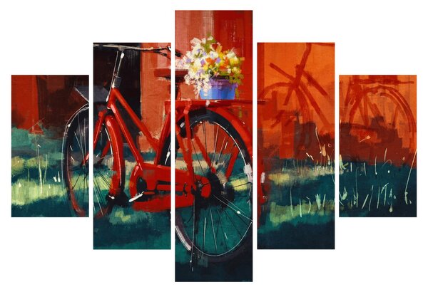 Tablou - Bicicleta roșie, pictură acrilică (150x105 cm)