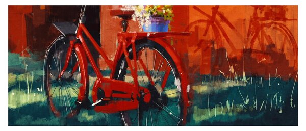 Tablou - Bicicleta roșie, pictură acrilică (120x50 cm)