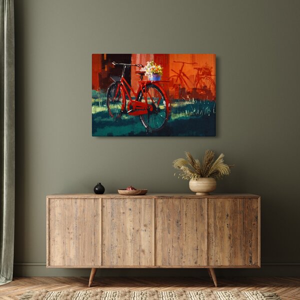Tablou - Bicicleta roșie, pictură acrilică (90x60 cm)