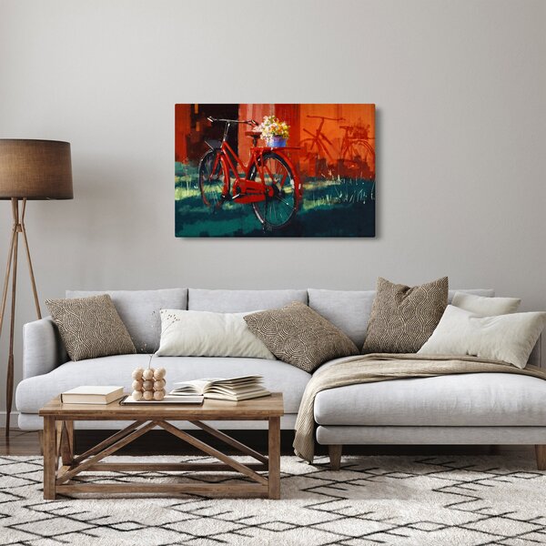 Tablou - Bicicleta roșie, pictură acrilică (90x60 cm)