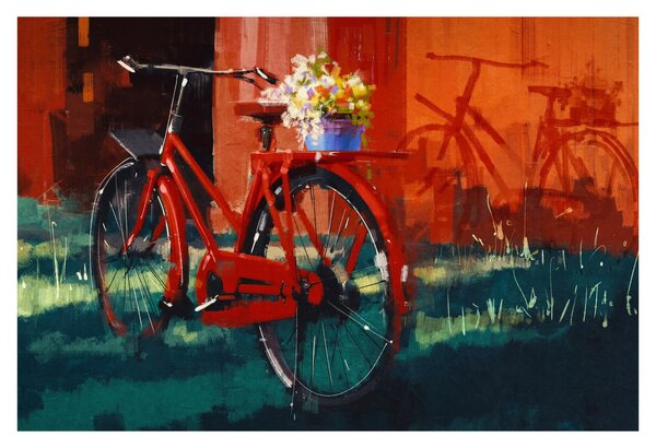 Tablou - Bicicleta roșie, pictură acrilică (90x60 cm)